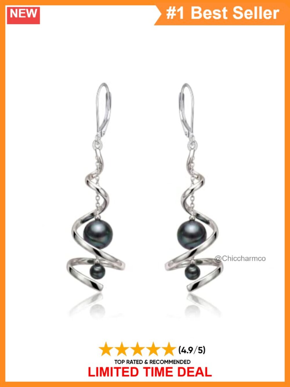 Tahitian Black Pearl Moissanite Sterling Silver Dangle Earrings